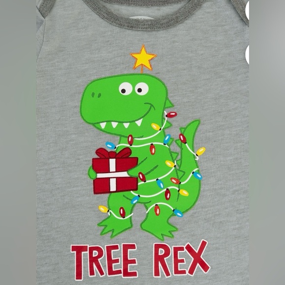 Infant Boys Gray Christmas Tree Rex Dinosaur Holiday Creeper Bodysuit - Picture 3 of 3